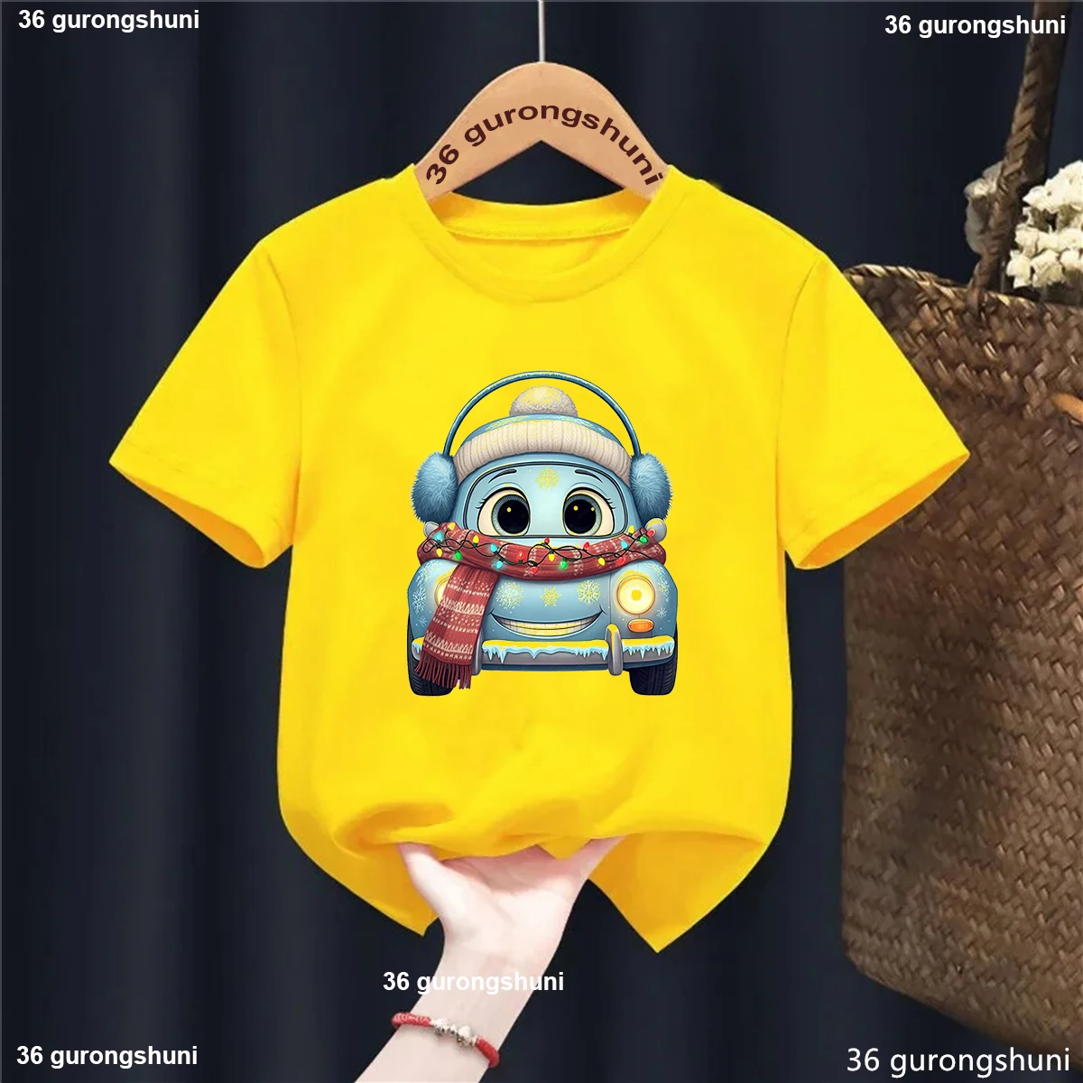 Kawaii Weihnachtsauto T-Shirt für Kinder – Lustiges Geschenk – H17940e , 7T