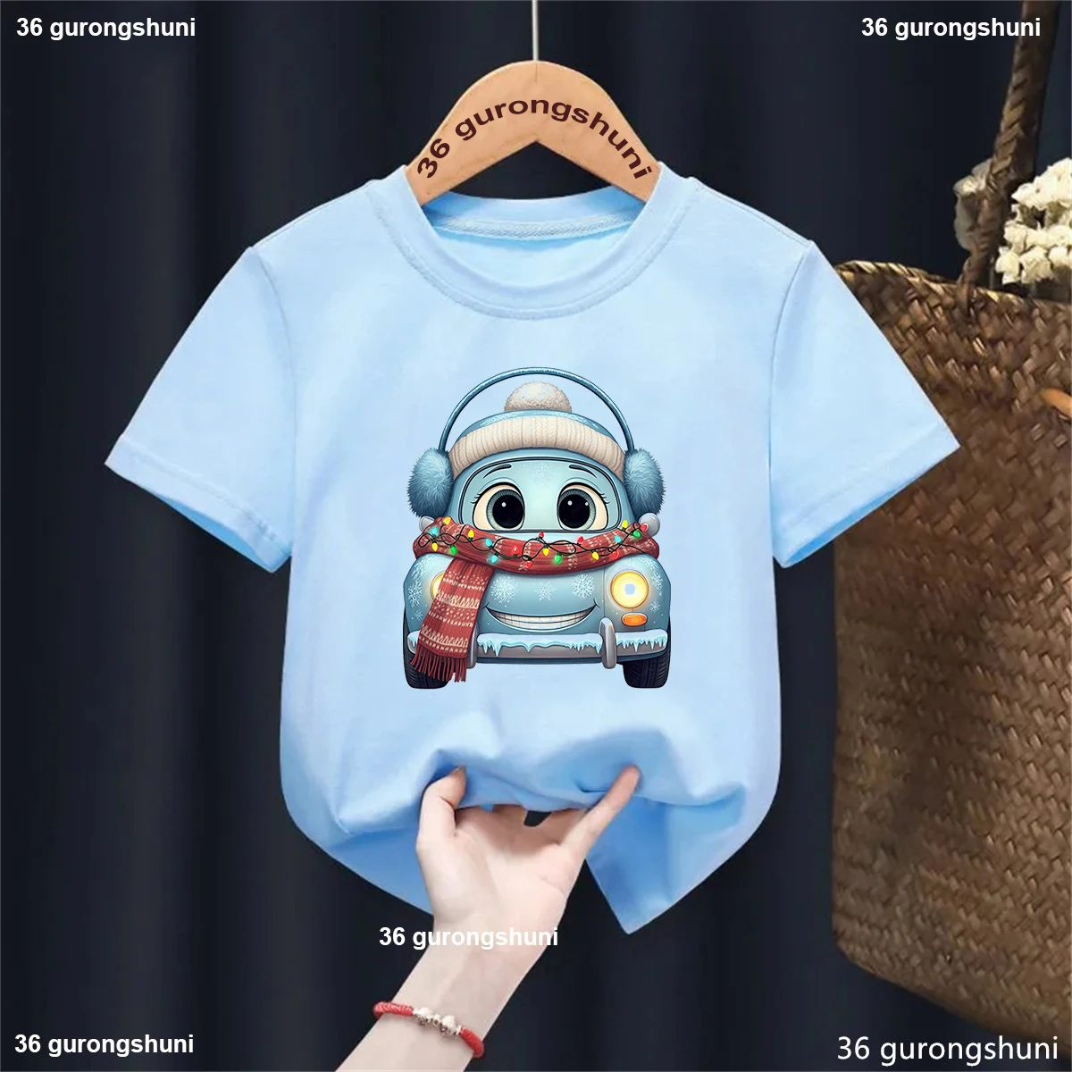 Kawaii Weihnachtsauto T-Shirt für Kinder – Lustiges Geschenk – H17940w , 5T