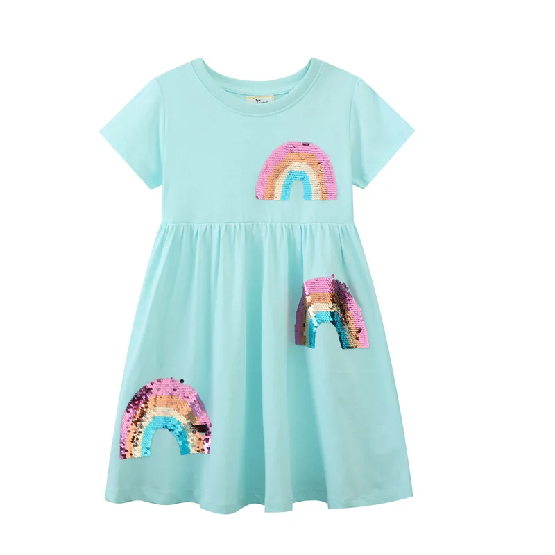 Sommerkleid für Mädchen mit Regenbogenperlen und Punkten – T67281 , 2T