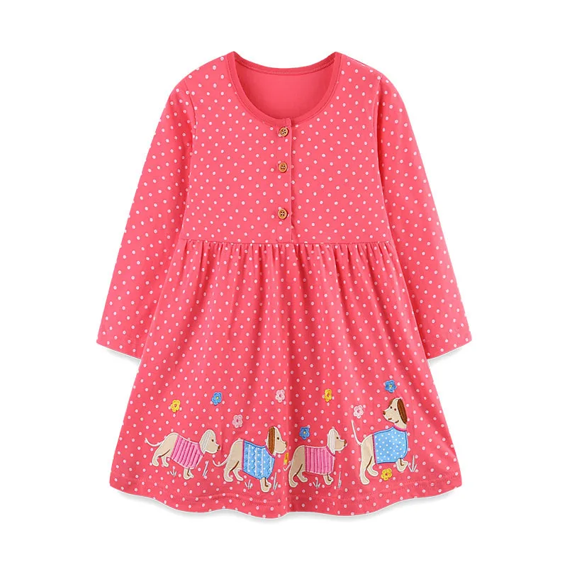 Knie-langes Mädchenkleid mit langem Ärmel und Tierstickerei – 5T , CHINA