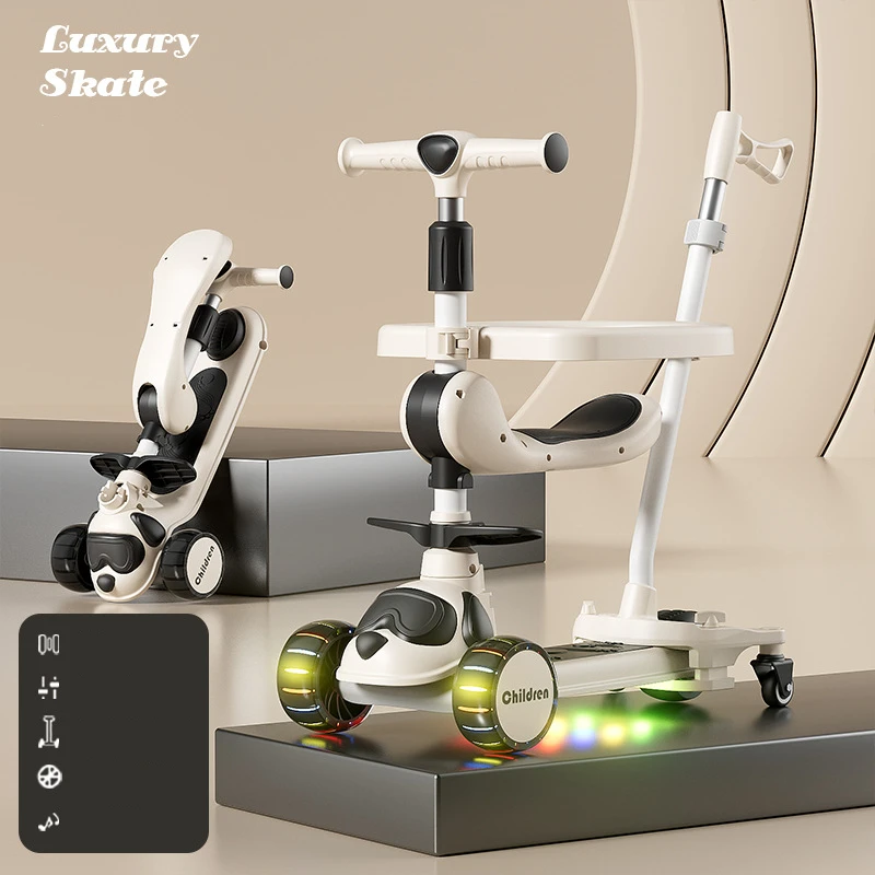 Hochverstellbarer 3-Rad-Scooter für Kinder mit Musik und Lichtern – Black Crystal