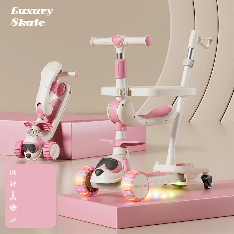 Hochverstellbarer 3-Rad-Scooter für Kinder mit Musik und Lichtern – Mist Pink