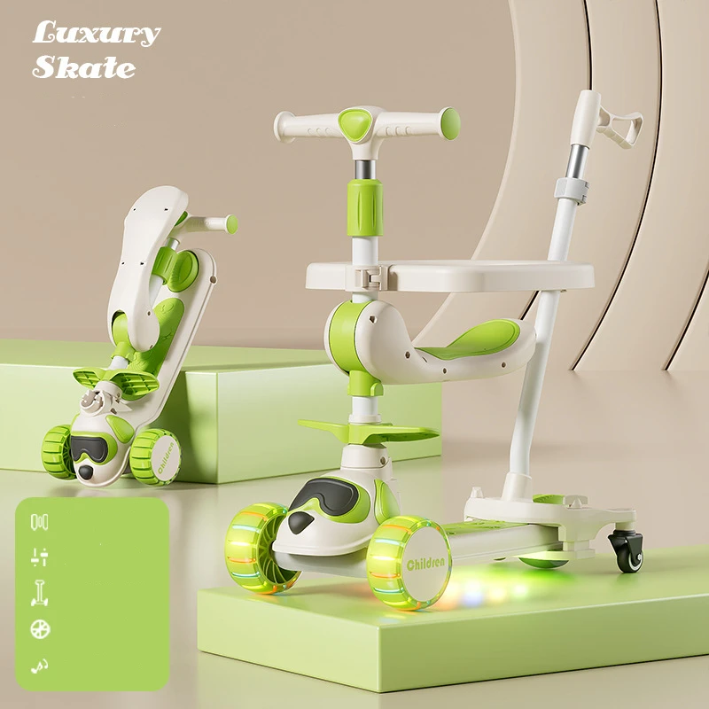 Hochverstellbarer 3-Rad-Scooter für Kinder mit Musik und Lichtern – Green Grass