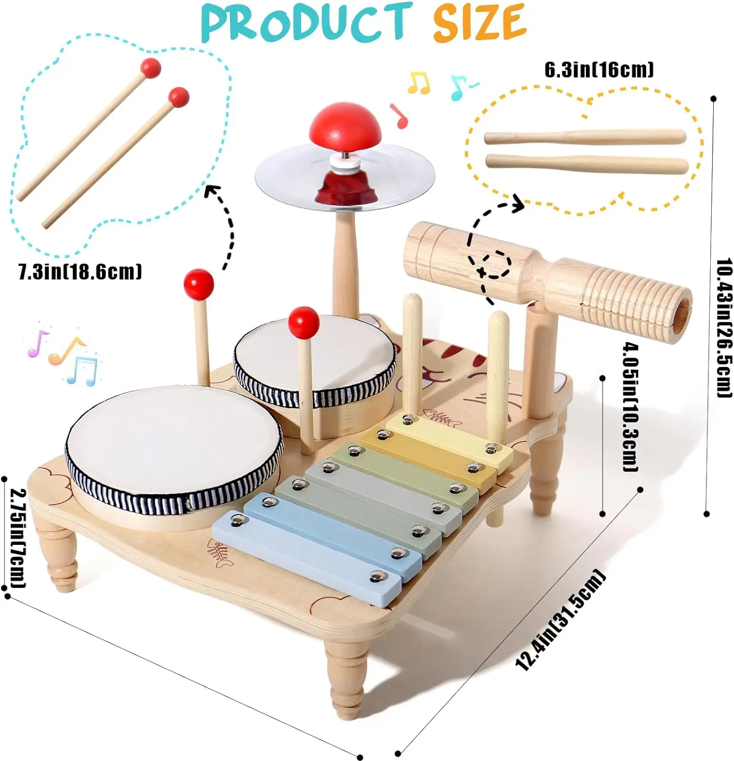 Holz-Xylophon-Trommelset für kleine Musiker, 18-teiliges Spielzeug – Bild 4