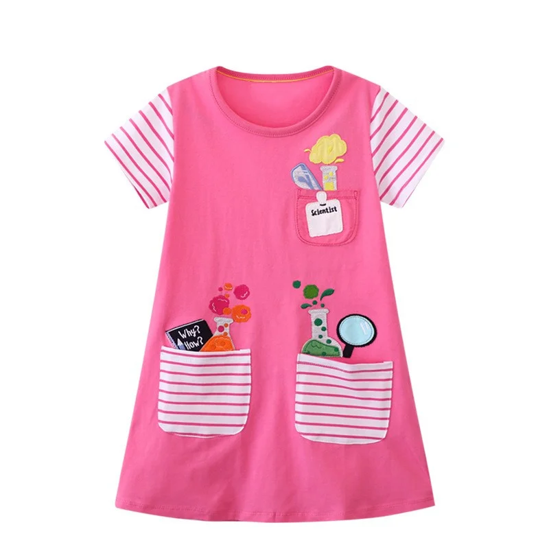 Sommerkleid für Mädchen mit Giraffen-Stickerei und kurzen Ärmeln – T67268 , 6T