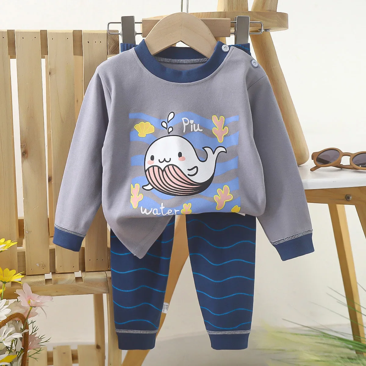 Kuschelige Jungen-Pyjamas mit süßem bärigem Design für den Herbst – Style 7 , 4T