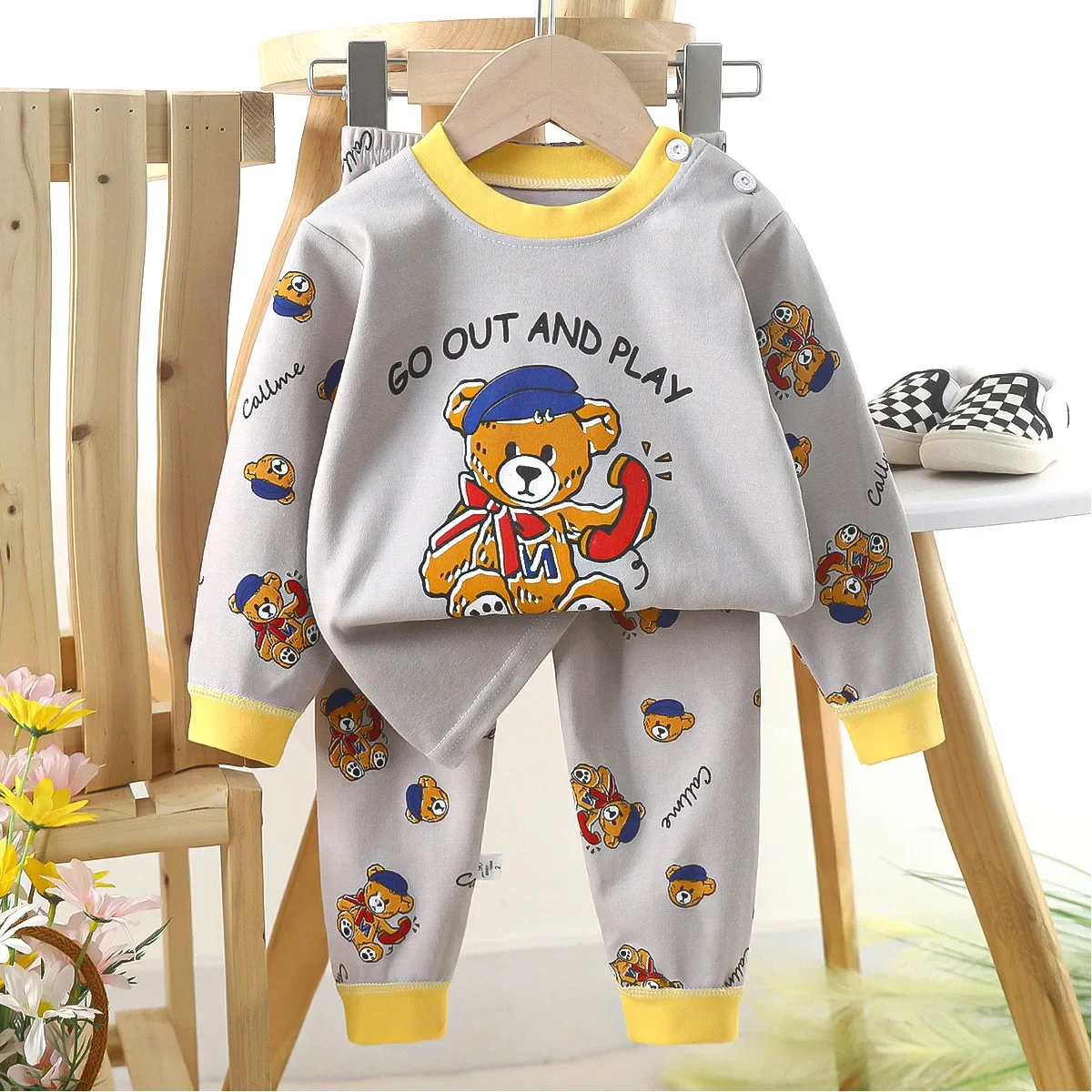 Kuschelige Jungen-Pyjamas mit süßem bärigem Design für den Herbst – Style 2 , 24M