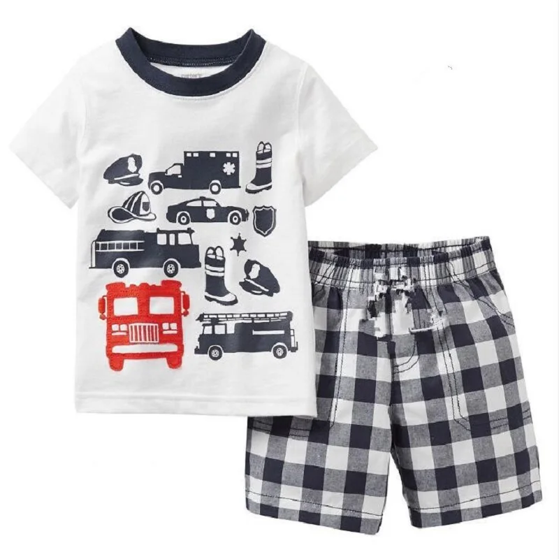 Kreative Baumwoll-Pyjamas mit Bagger für Jungen, Sommerlinun 2-7 Jahre – A12 , 2T