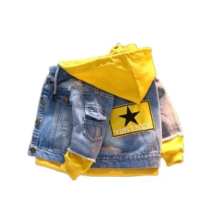 Elegante Denimjacke für Kinder mit Kapuze und Patchwork-Design