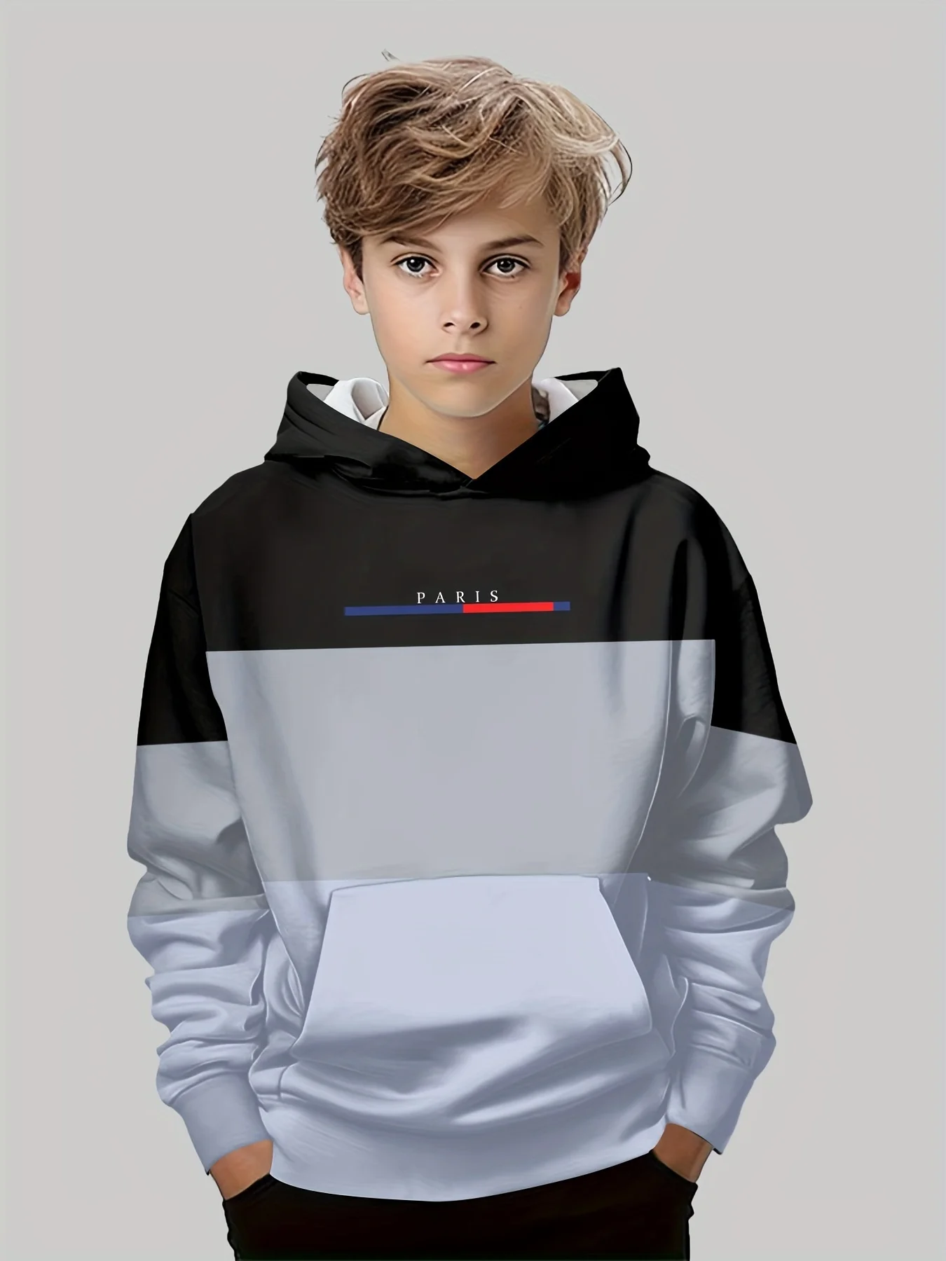 Gemütlicher Kinder-Hoodie mit 3D-Buchstaben für Jungen – S35LM7589 , 140