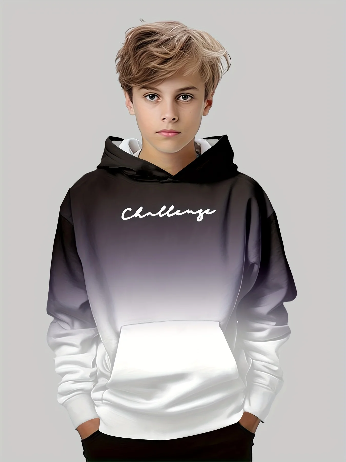 Gemütlicher Kinder-Hoodie mit 3D-Buchstaben für Jungen – S35LM7586 , 100