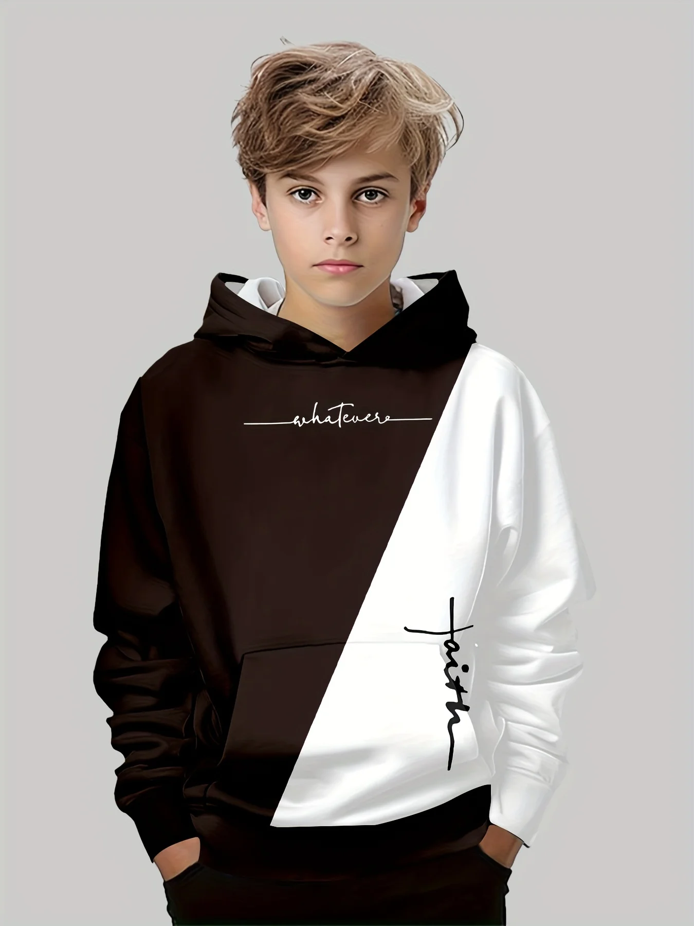 Gemütlicher Kinder-Hoodie mit 3D-Buchstaben für Jungen – S35LM7581 , 110