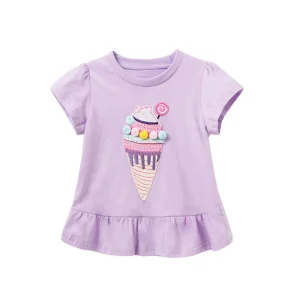 Fröhliche Mädchen T-Shirts mit Eiscreme-Stickerei für den Sommer