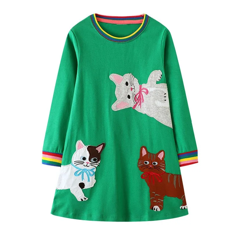 Prinzessinnenkleid für Mädchen mit Katzen-Applikation und langen Ärmeln – T7819 , 6T