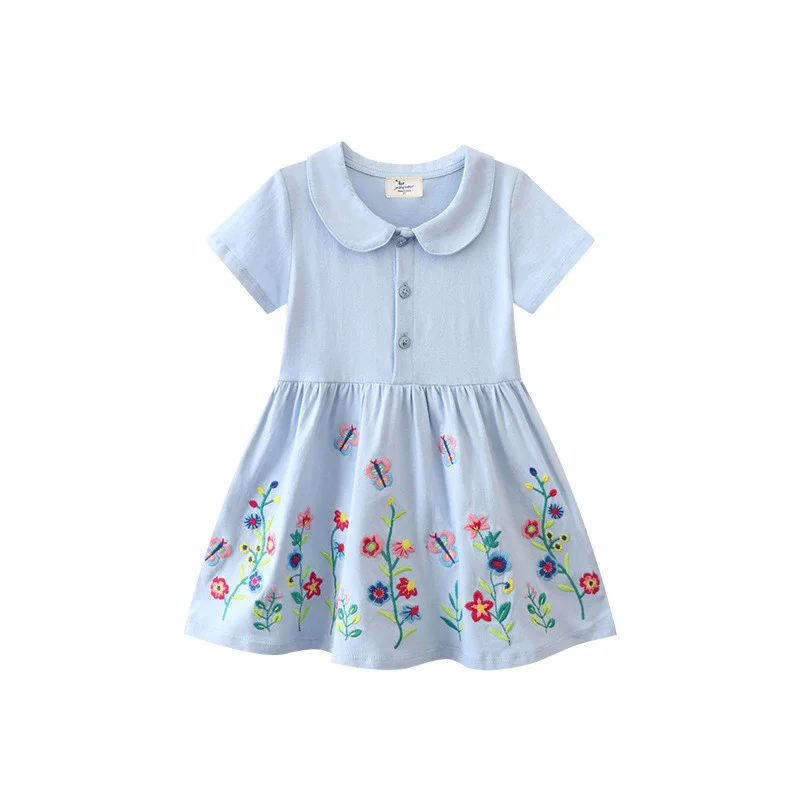 Prinzessinnen-Kleid für Mädchen mit Blumenstickerei und Kragen – T67216 light blue , 4T