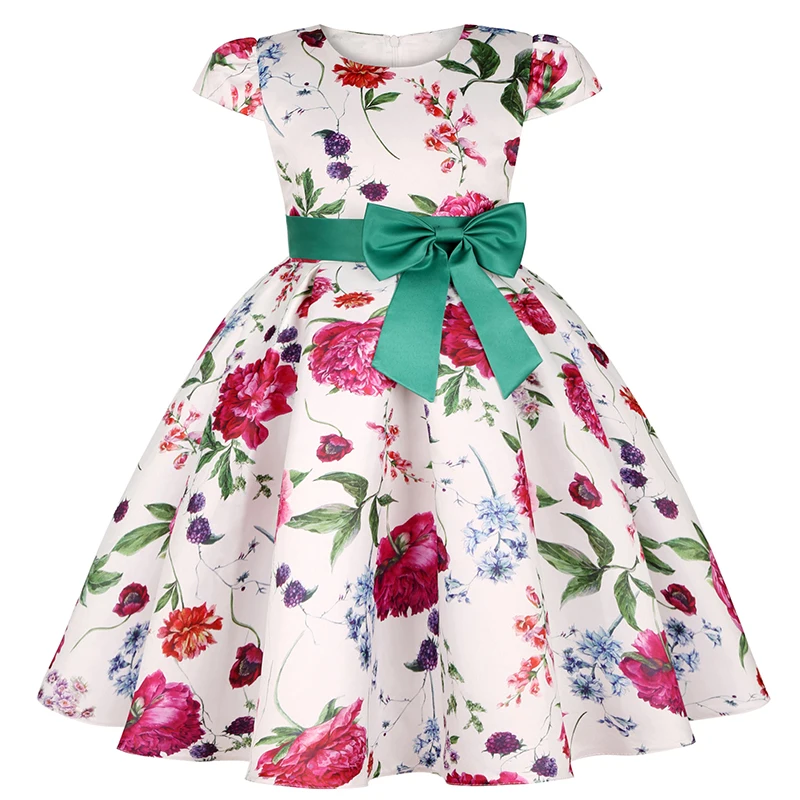 Fröhliches Sommerkleid für Mädchen mit Blumenmuster und Schleife – 6-7