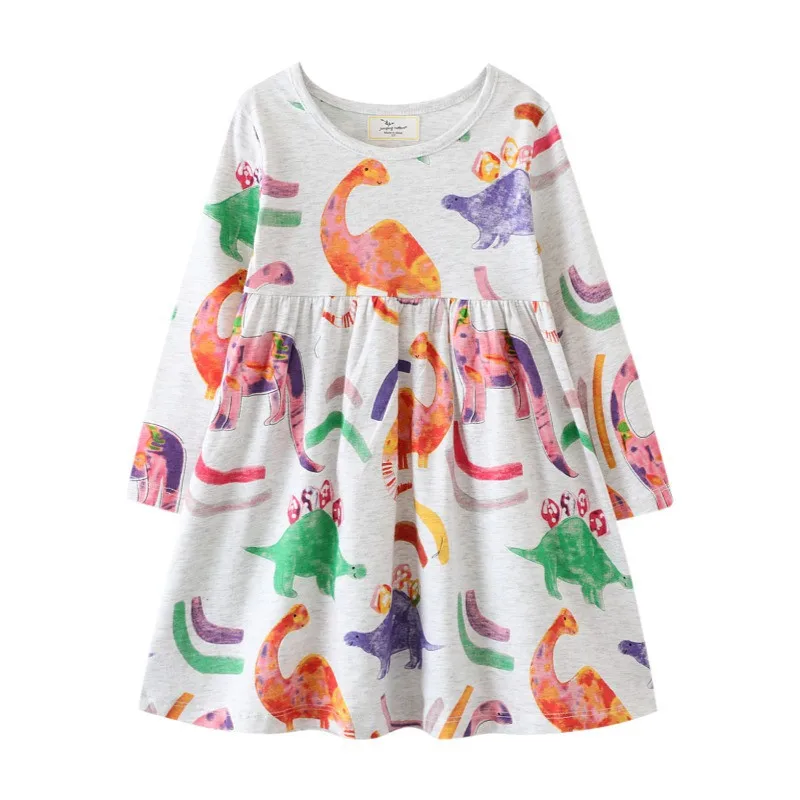 Hübsches Langarmkleid mit Dinosaurier-Muster für kleine Mädchen – 7T