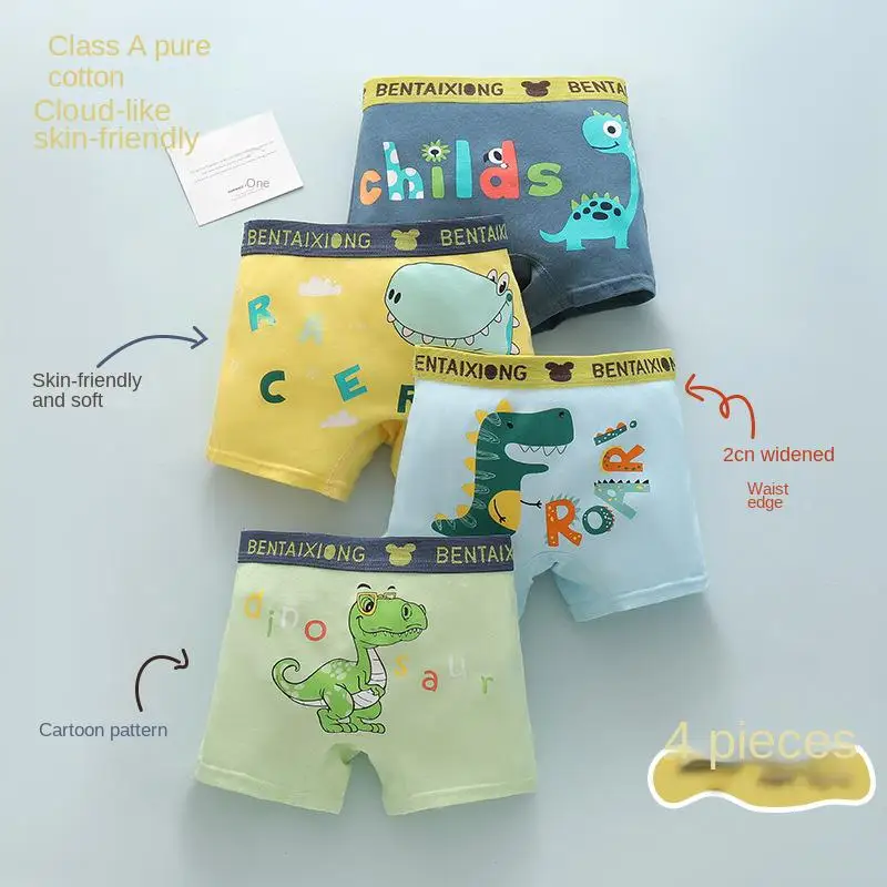 Bunte 4-teiliges Jungen Baumwollunterwäsche Set mit Dinosauriern und Autos – 2PCS Random B , XL(7-9Y)