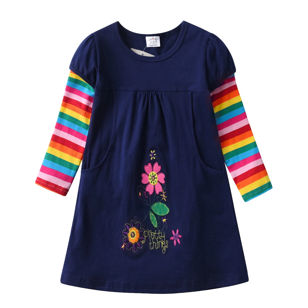 DXTON Mädchen Kleid mit Blumenstickerei und Taschen – LH5802 , 2T