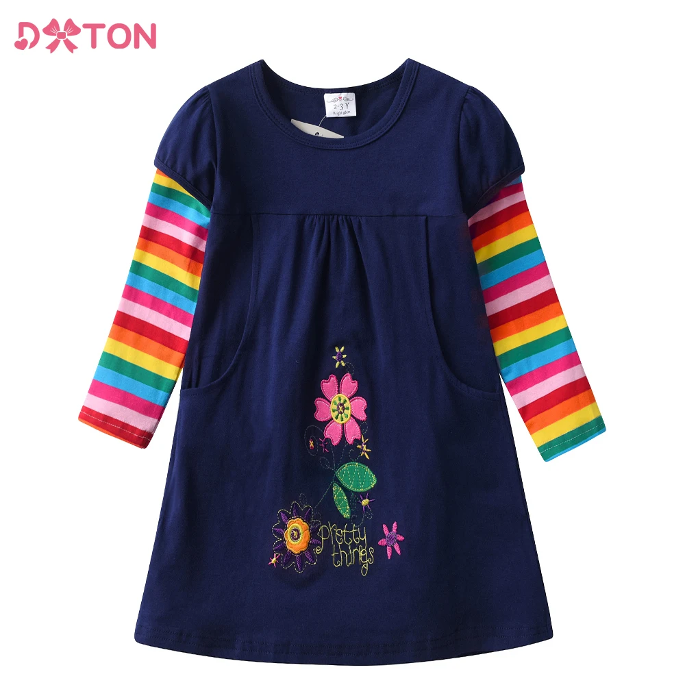 DXTON Mädchen Kleid mit Blumenstickerei und Taschen
