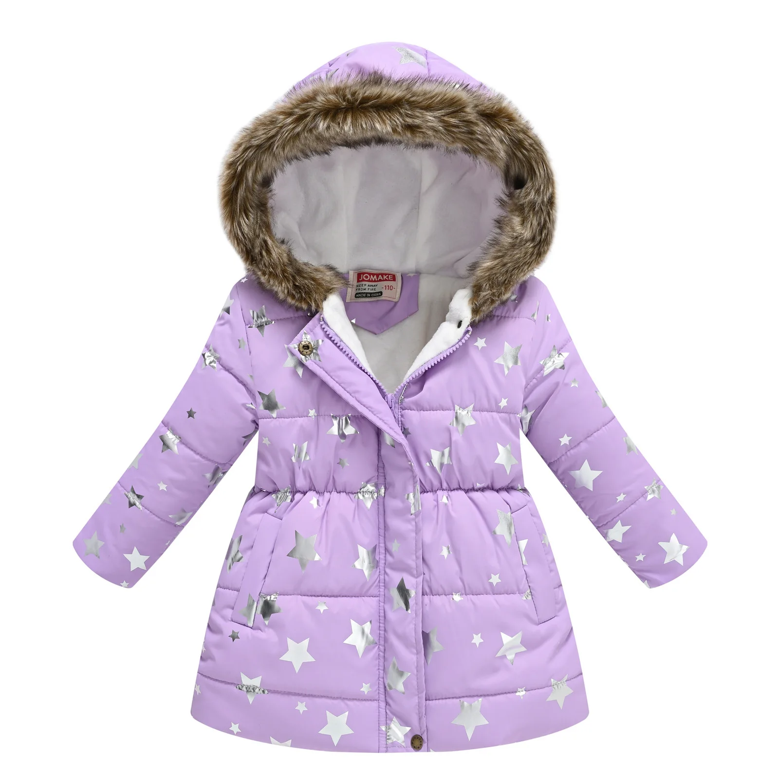 Modischer Wintermantel für Mädchen mit Fleece-Kragen und Kapuze – As The Picture-200001438 , 7T-8T(Size 140)