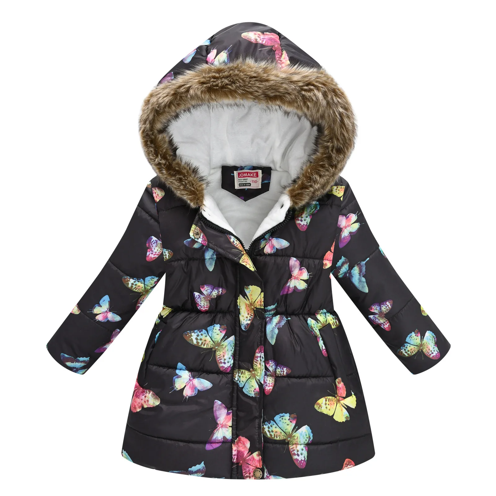 Modischer Wintermantel für Mädchen mit Fleece-Kragen und Kapuze – As The Picture-200004889 , 6T(Size 130)