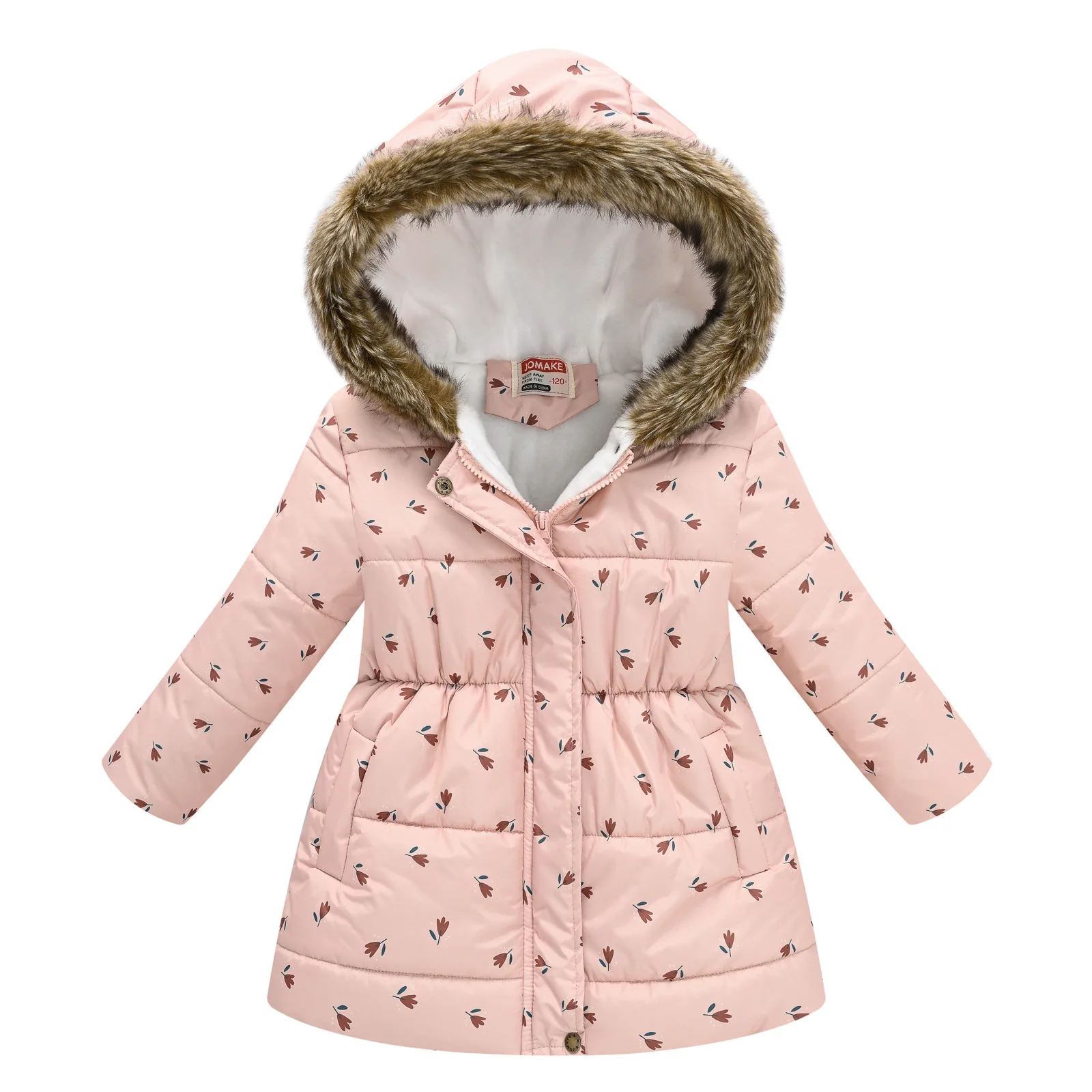 Modischer Wintermantel für Mädchen mit Fleece-Kragen und Kapuze – As The Picture-200004890 , 9T-10T(Size 150)