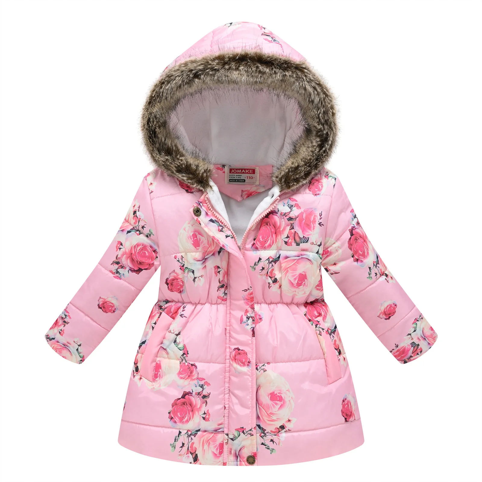 Modischer Wintermantel für Mädchen mit Fleece-Kragen und Kapuze – As The Picture-365458 , 9T-10T(Size 150)