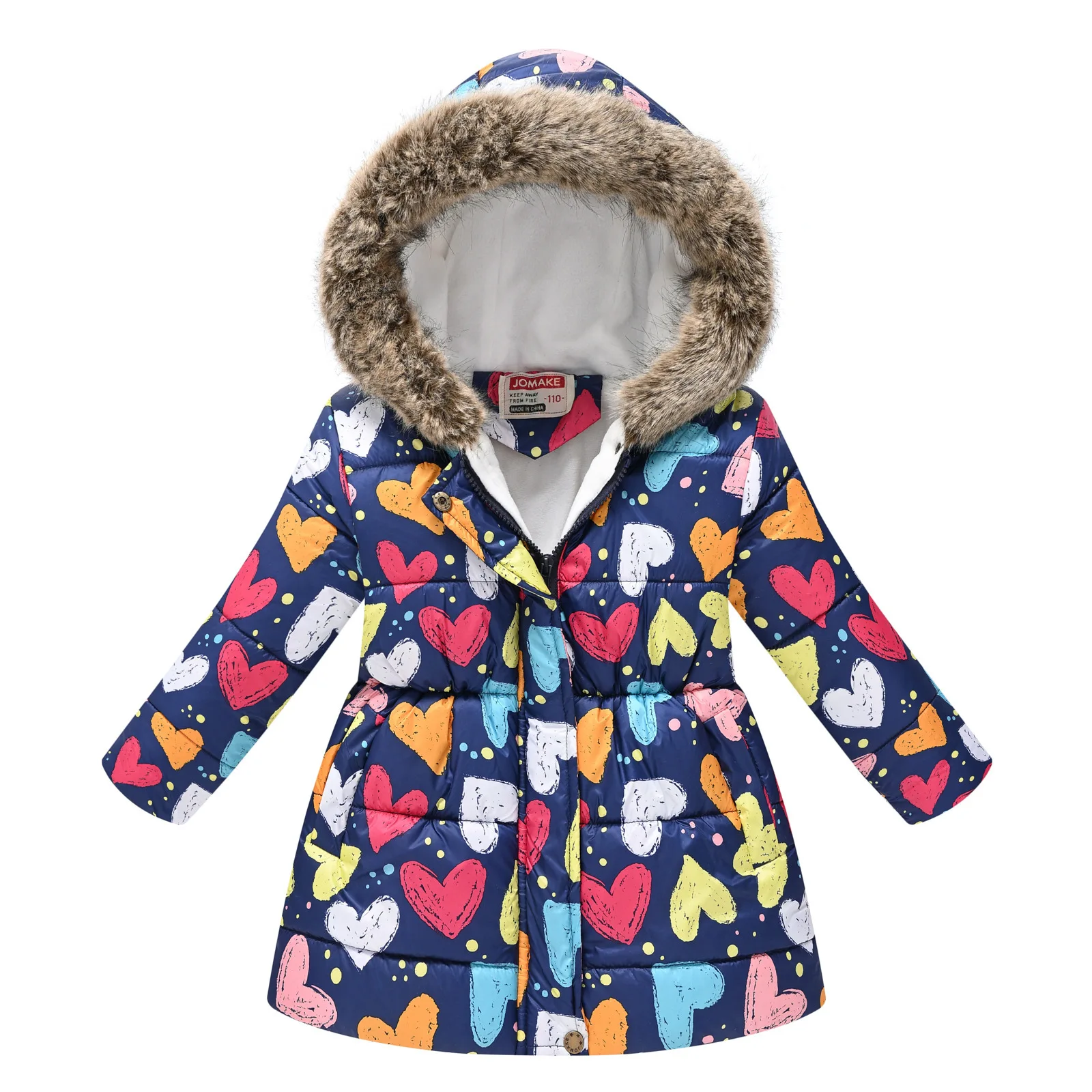 Modischer Wintermantel für Mädchen mit Fleece-Kragen und Kapuze – As The Picture-1254 , 9T-10T(Size 150)