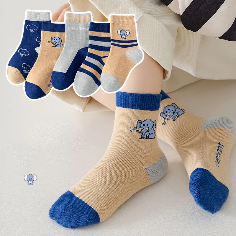 Niedliche Dinosaurier-Socken für Kinder – 5 Paar Set – I , S (0-2 years old)