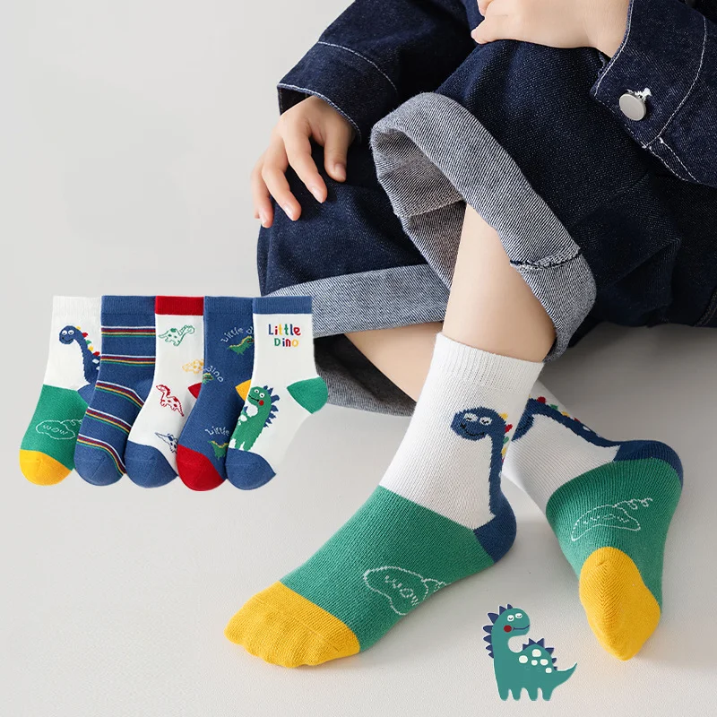 Niedliche Dinosaurier-Socken für Kinder – 5 Paar Set – C , S (0-2 years old)