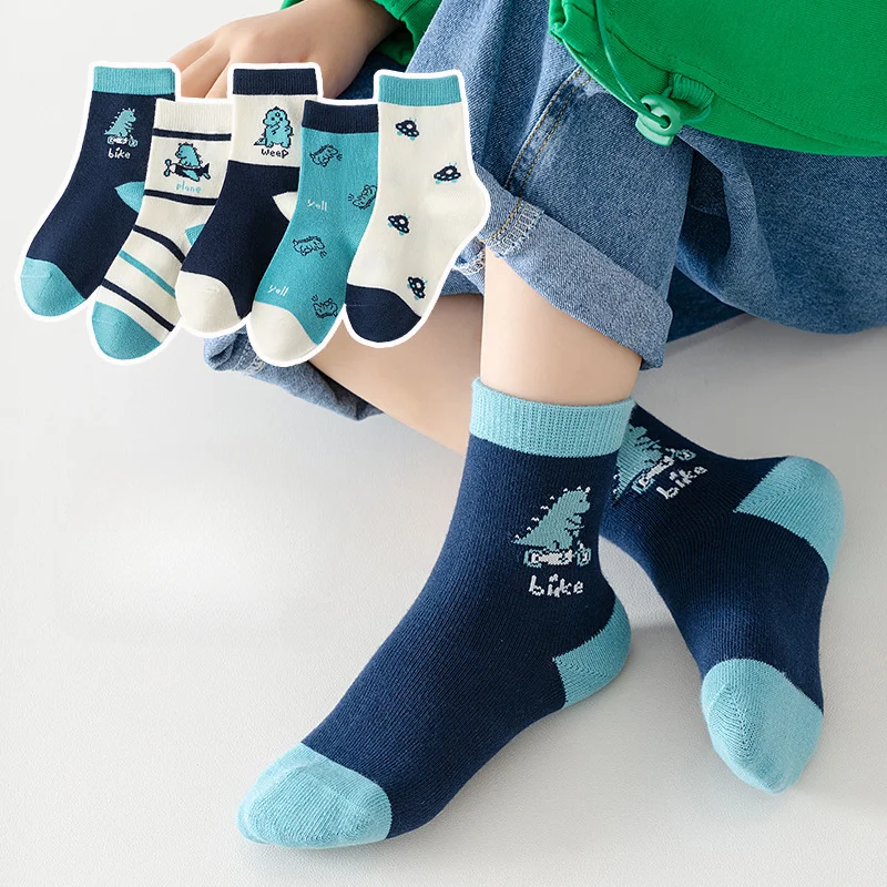 Niedliche Dinosaurier-Socken für Kinder – 5 Paar Set – B , L (6-8 years old)