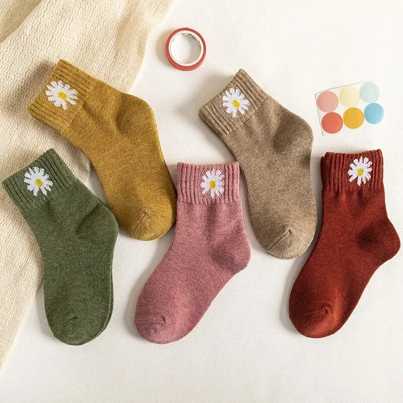 Bunte Cartoon-Streifen Socken für Kinder im 5er-Pack – flower , 3-5Years(M)