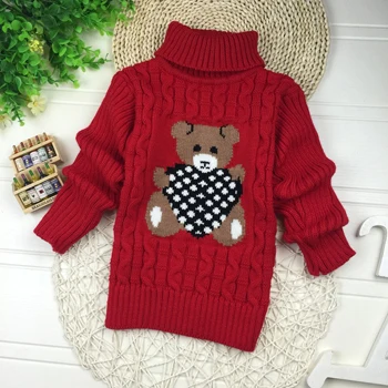 Gemütlicher Strickpullover für Kinder mit hohem Kragen – S002-Red , 5(Size 120)