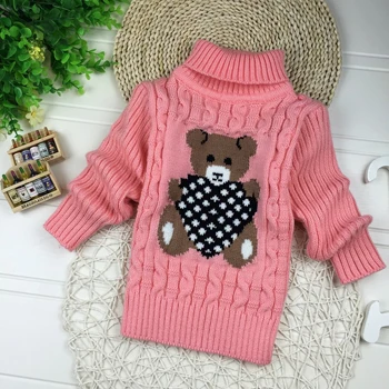 Gemütlicher Strickpullover für Kinder mit hohem Kragen – S002-Pink , 6(Size 130)