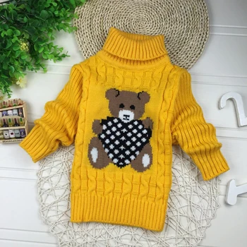 Gemütlicher Strickpullover für Kinder mit hohem Kragen – S002-Yellow , 7-8(Size 140)