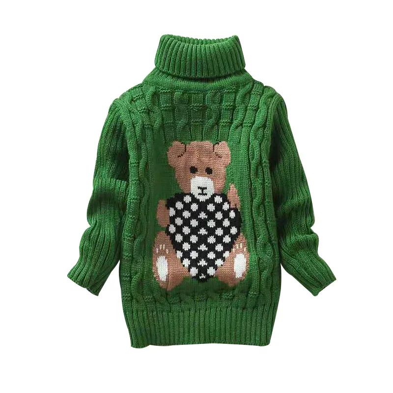 Gemütlicher Strickpullover für Kinder mit hohem Kragen – S002-Green , 7-8(Size 140)