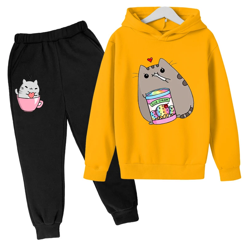 Kawaii Hoodie mit niedlichem Nutella-Katzen-Motiv für Kinder – 16 , 11-12T