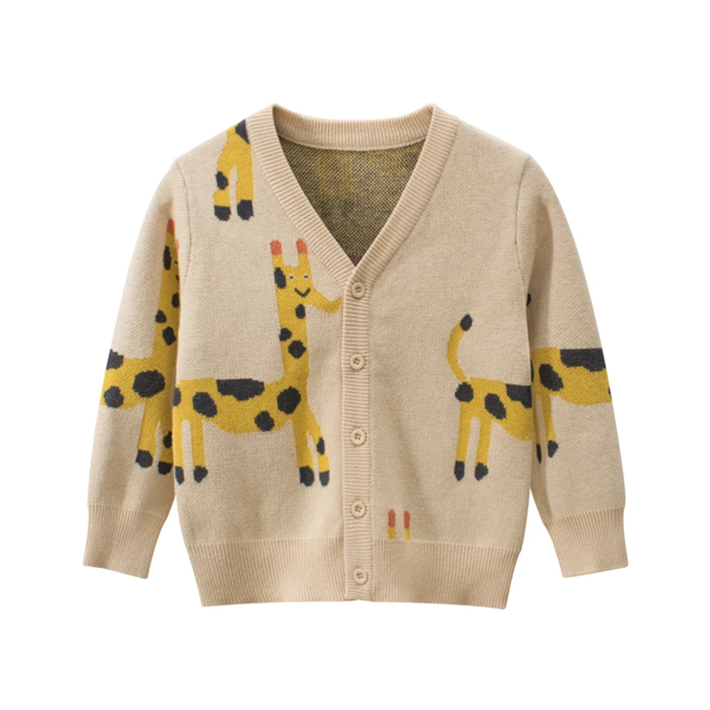 Flauschiger Alpaka-Giraffe Kinder-Cardigan für kleine Abenteurer – Khaki , 3T