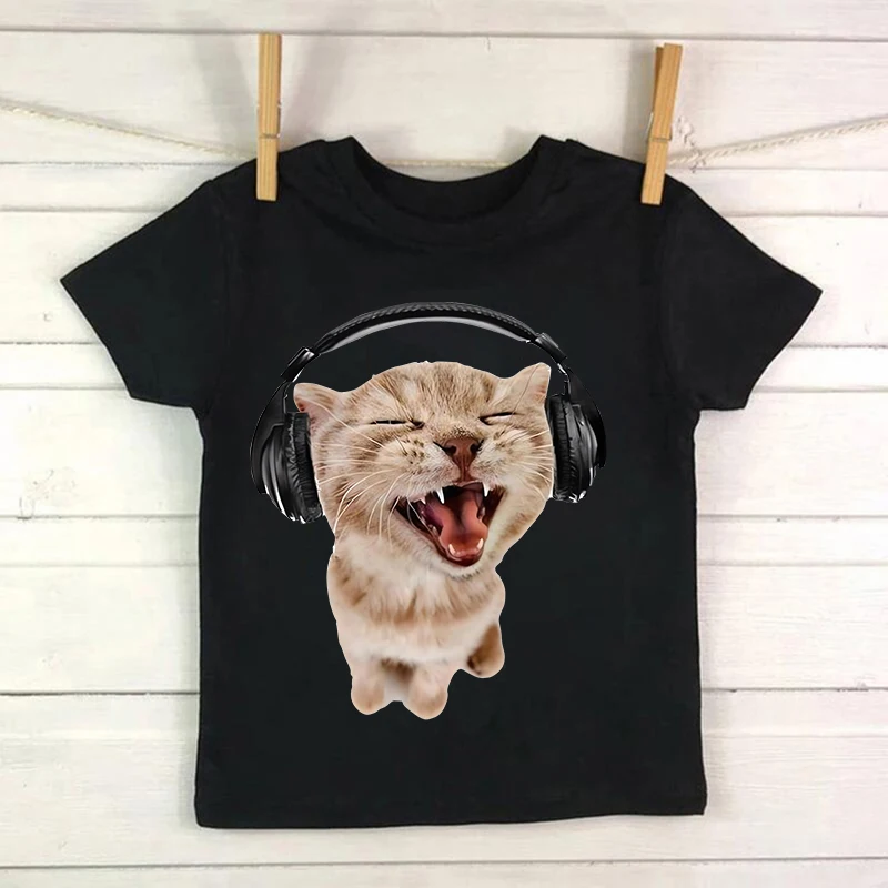Niedliches Manga-Katze T-Shirt für Kinder in Sommerfarben – black40907 , 4T(L)