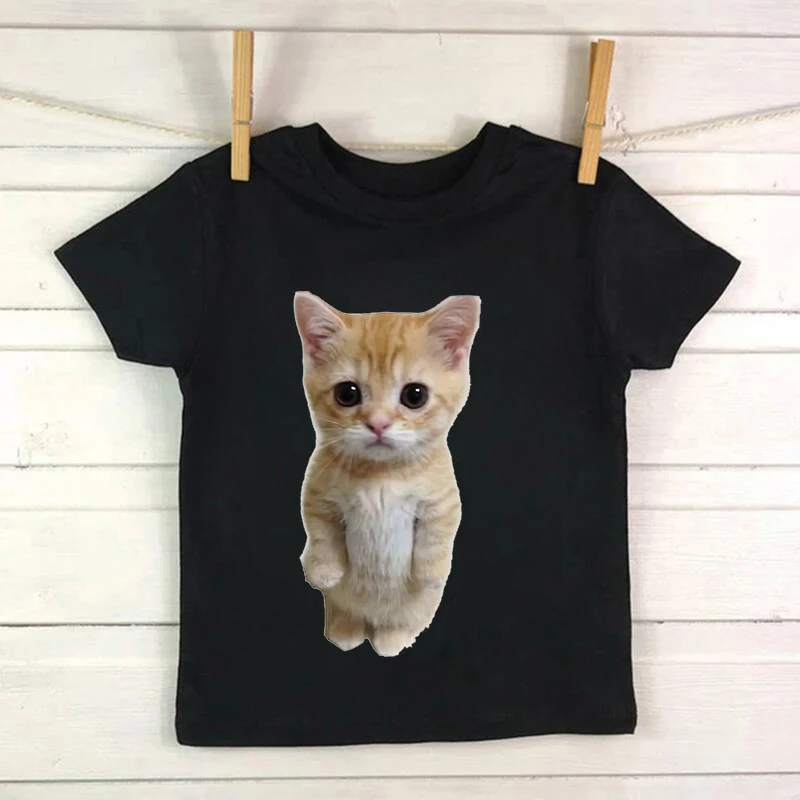 Niedliches Manga-Katze T-Shirt für Kinder in Sommerfarben – black856 , 7T-8T(3XL)