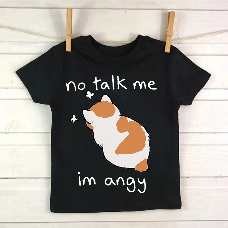 Niedliches Manga-Katze T-Shirt für Kinder in Sommerfarben – black855 , 9T-10T(4XL)