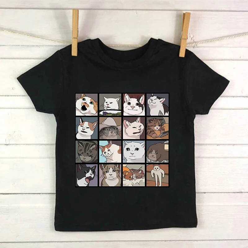 Niedliches Manga-Katze T-Shirt für Kinder in Sommerfarben – black851 , 7T-8T(3XL)