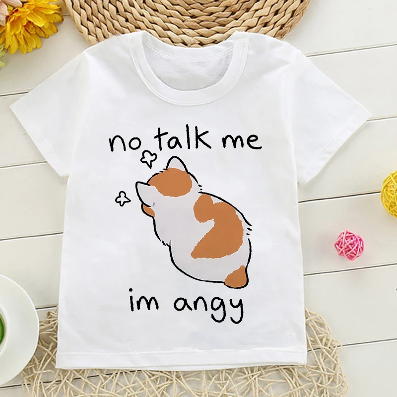 Niedliches Manga-Katze T-Shirt für Kinder in Sommerfarben – 6084 , 4T(L)
