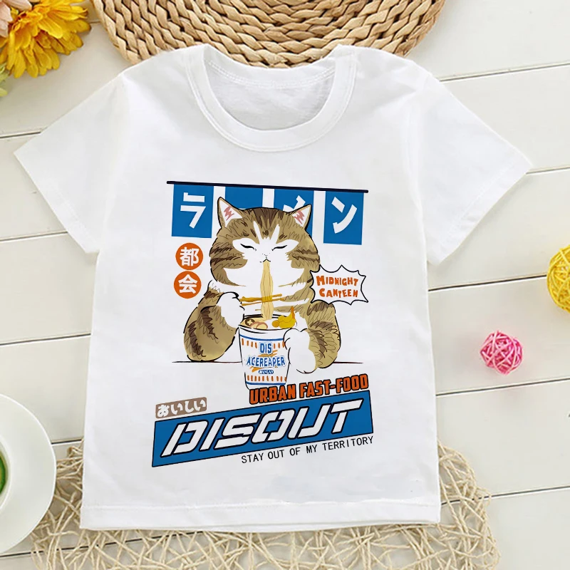 Niedliches Manga-Katze T-Shirt für Kinder in Sommerfarben – 6083 , 1T(XS)
