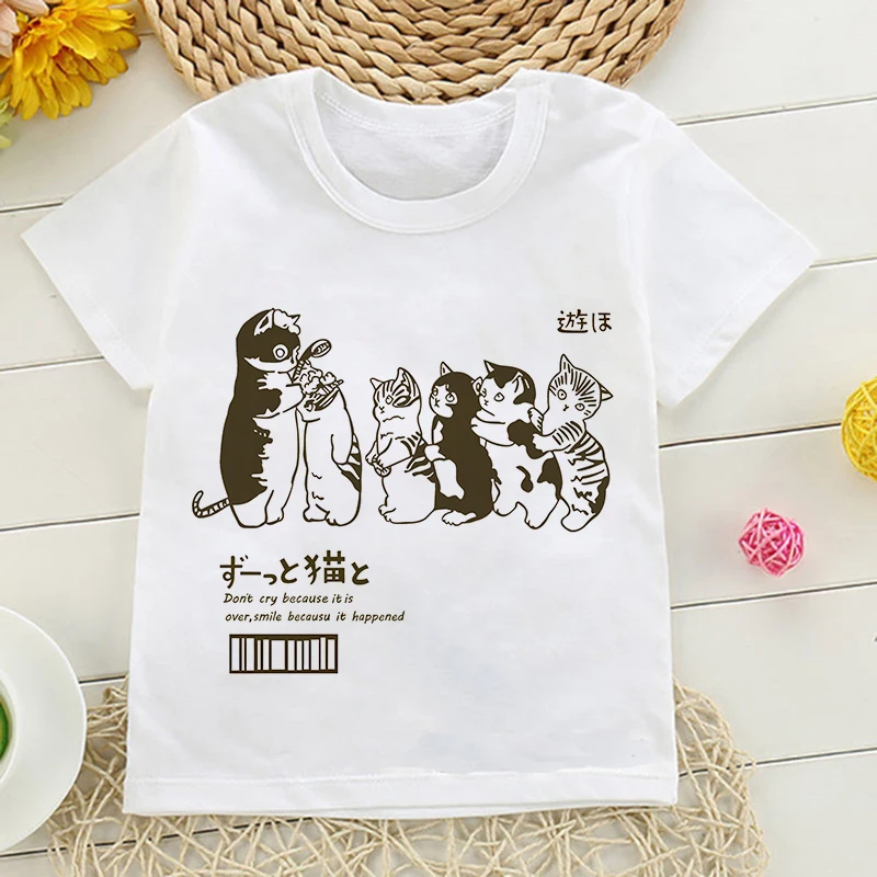 Niedliches Manga-Katze T-Shirt für Kinder in Sommerfarben – 6082 , 2T(S)