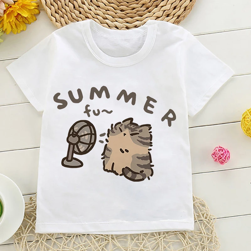 Niedliches Manga-Katze T-Shirt für Kinder in Sommerfarben – 6070 , 5T(XL)