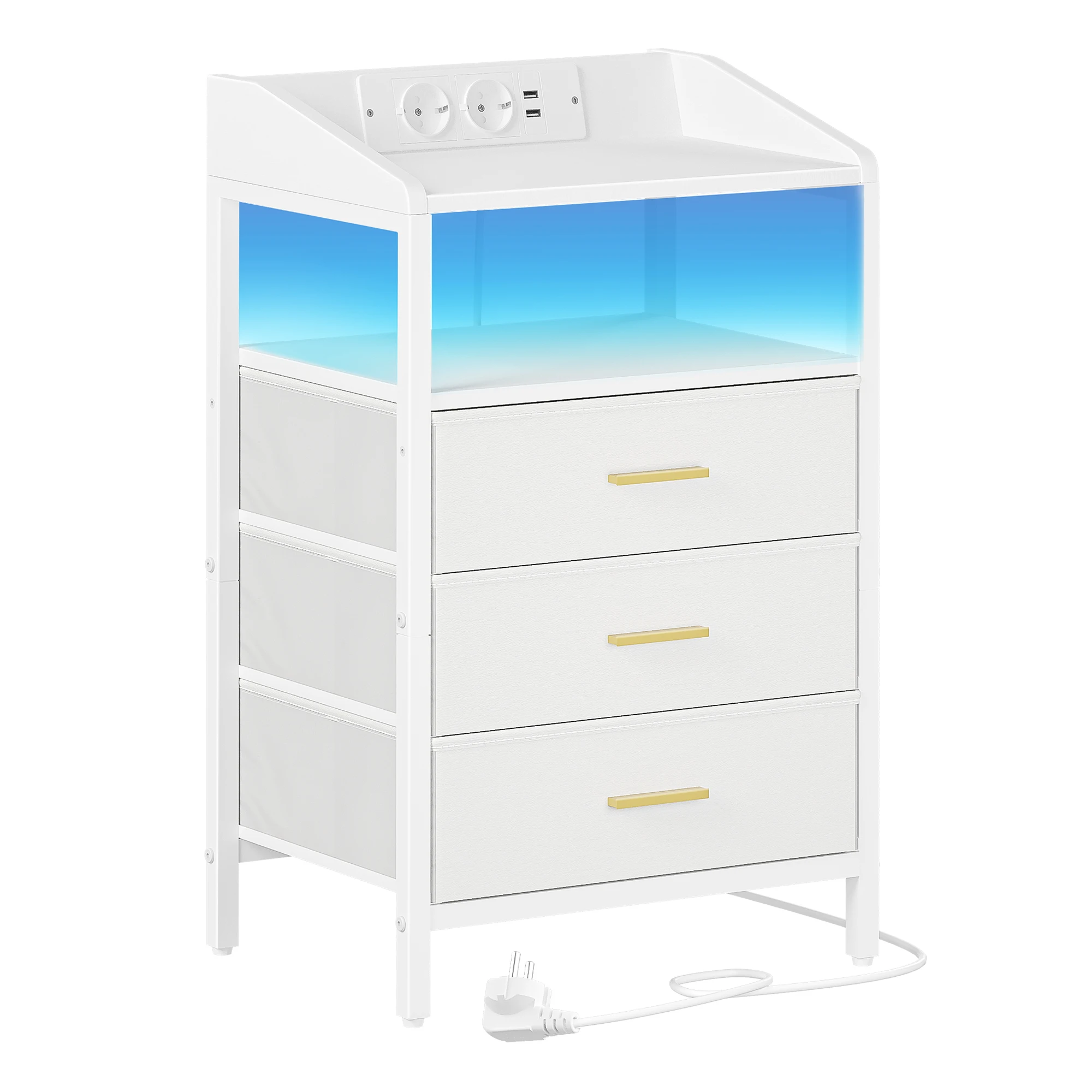 Moderne Nachttisch mit LED-Beleuchtung und Ladeanschluss – WHITE , GERMANY