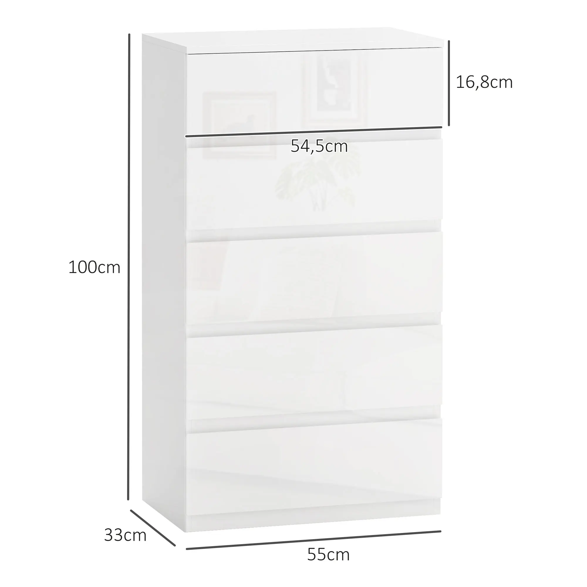 HOMCOM Eleganter Schrank mit 5 Schubladen und Kippschutz – Bild 3