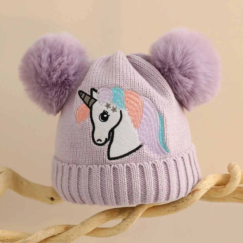 Neuer Pferde-Pompom-Mütze für Babys – Kuschelige Wintermütze für Kinder – PURPLE , 50-54cm(1-5years)